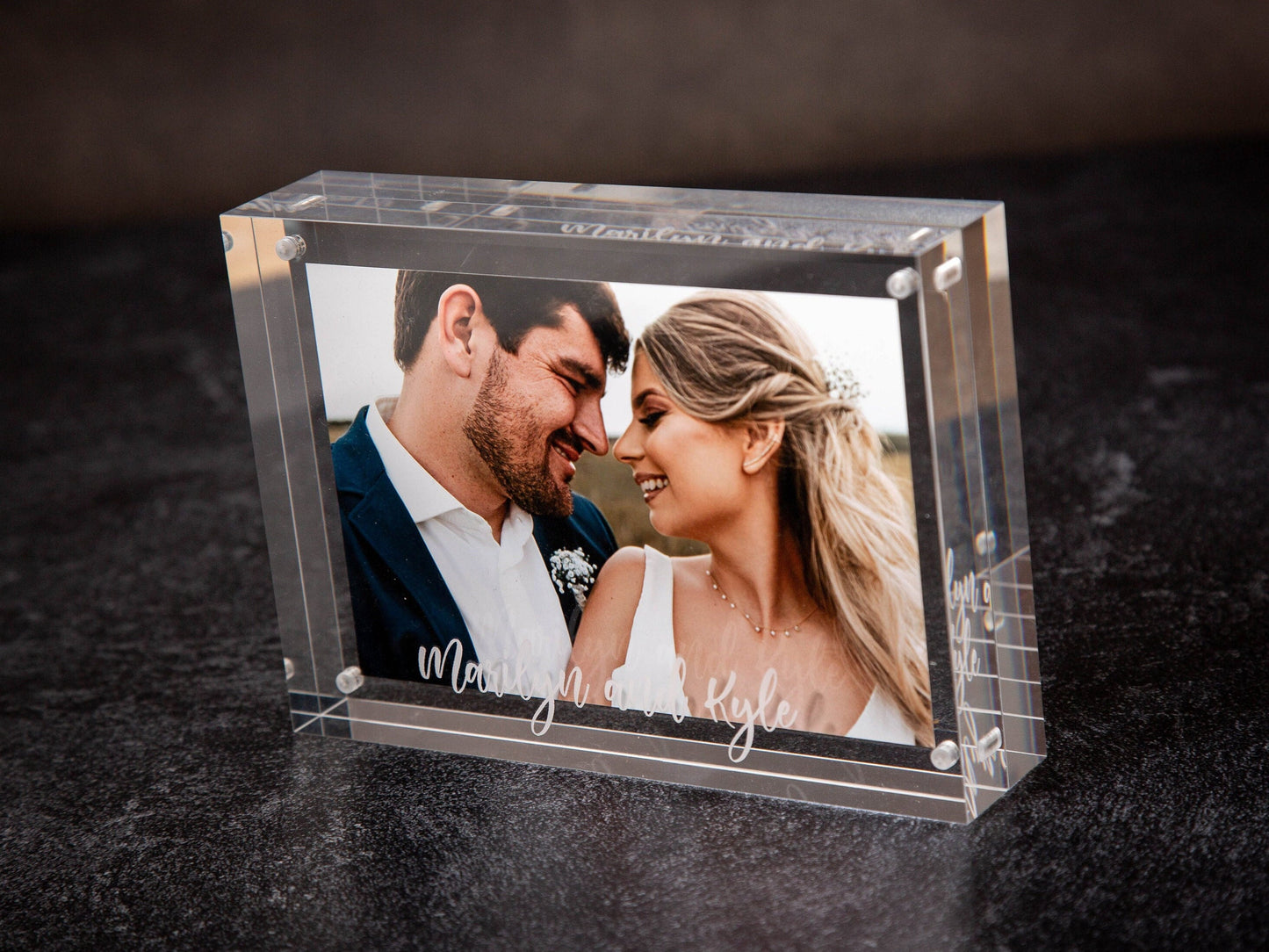 Engraved Acrylic Photo Block - New Home or Office Picture Frame Work, BFF Birthday, Engagement Wedding Gift for Couples, Bedroom Decor