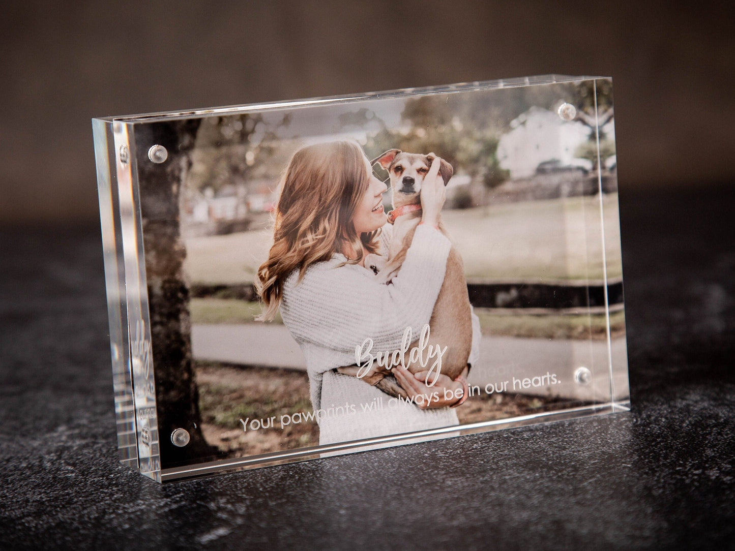 Engraved Acrylic Photo Block - New Home or Office Picture Frame Work, BFF Birthday, Engagement Wedding Gift for Couples, Bedroom Decor