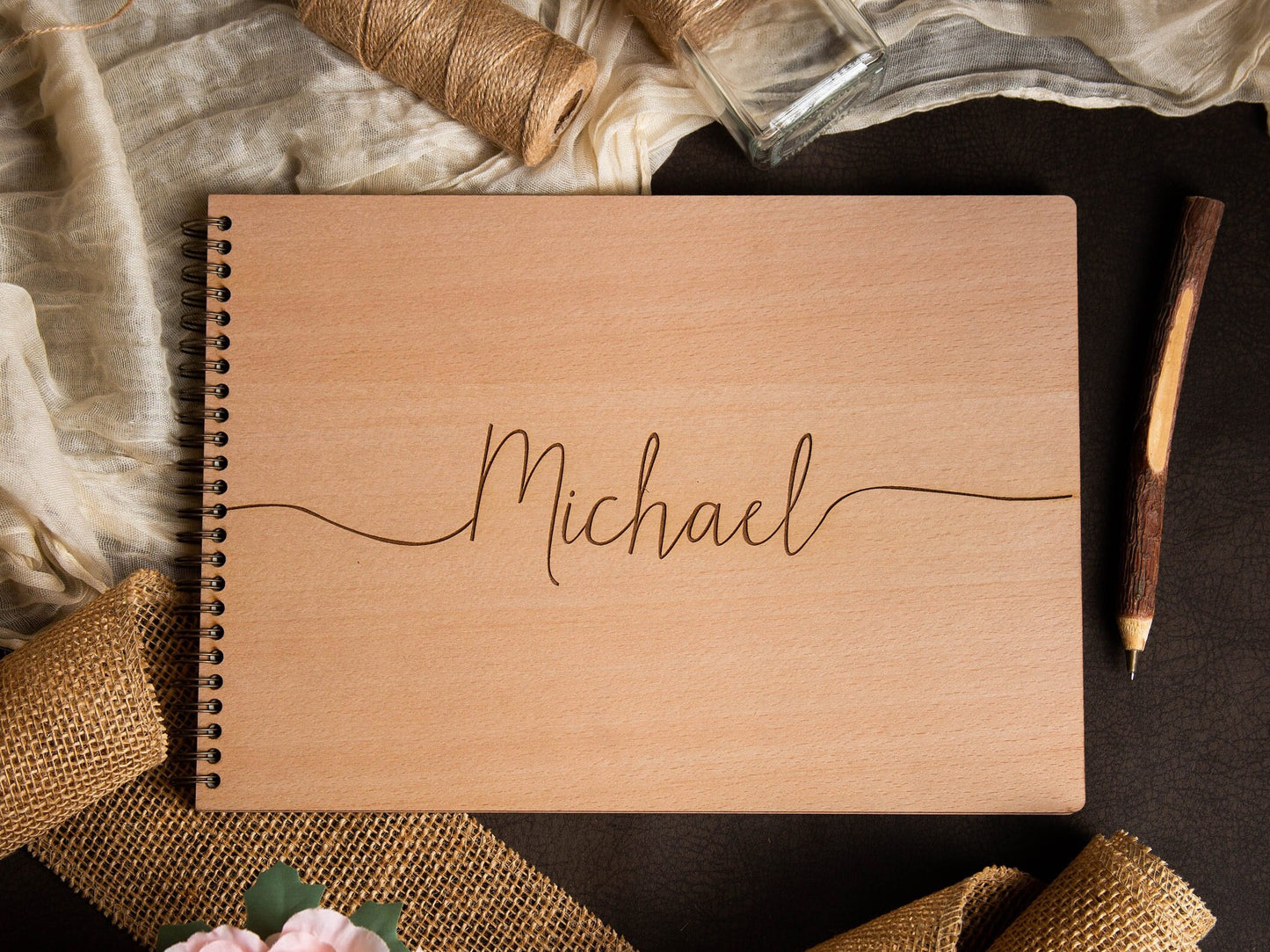Engraved Sketchbook - Wooden Personalized Drawing Book with Blank Pages, Gift for Artists Kids Students Grand daugther Child Son Birthday