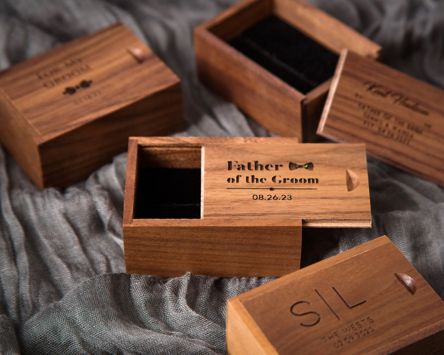 Tall Walnut Cufflink or Tie Clip Box Only ( Cuff links NOT included ) - Cufflinks or Tie Bar Wood Storage Box, Anniversary or Honeymoon Gift
