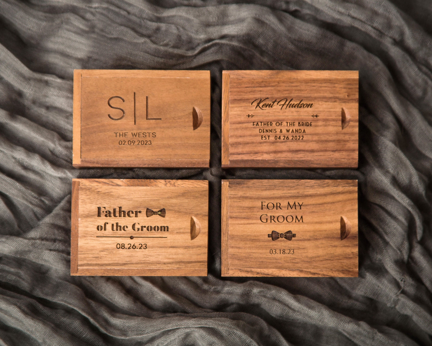 Tall Walnut Cufflink or Tie Clip Box Only ( Cuff links NOT included ) - Cufflinks or Tie Bar Wood Storage Box, Anniversary or Honeymoon Gift