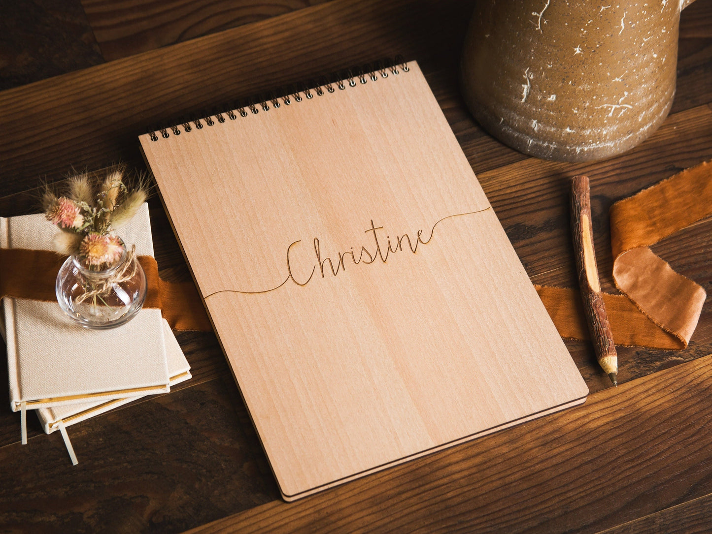 Engraved Sketchbook - Wooden Personalized Drawing Book with Blank Pages, Gift for Artists Kids Students Grand daugther Child Son Birthday