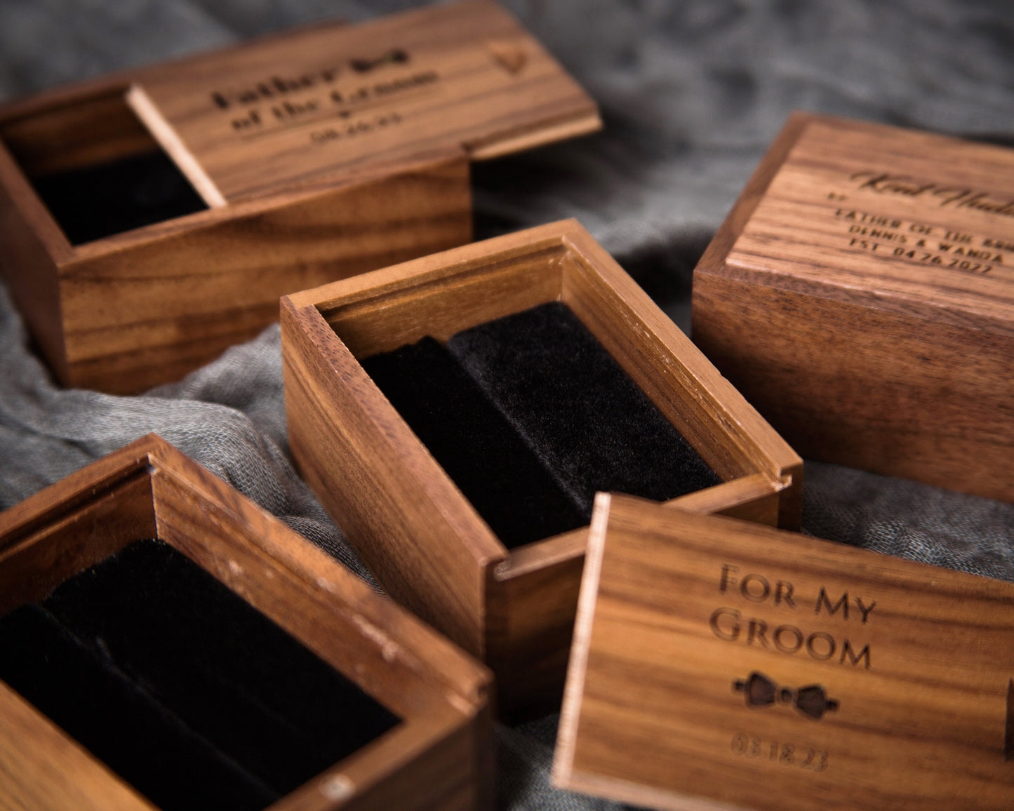Tall Walnut Cufflink or Tie Clip Box Only ( Cuff links NOT included ) - Cufflinks or Tie Bar Wood Storage Box, Anniversary or Honeymoon Gift