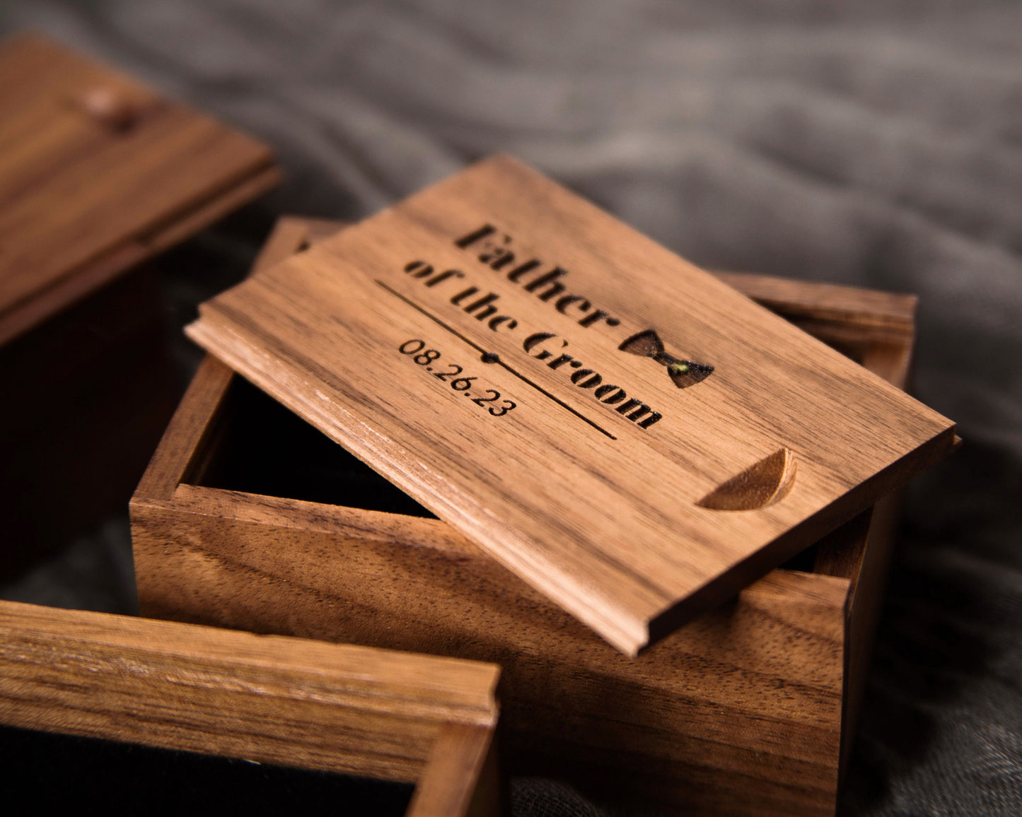 Tall Walnut Cufflink or Tie Clip Box Only ( Cuff links NOT included ) - Cufflinks or Tie Bar Wood Storage Box, Anniversary or Honeymoon Gift