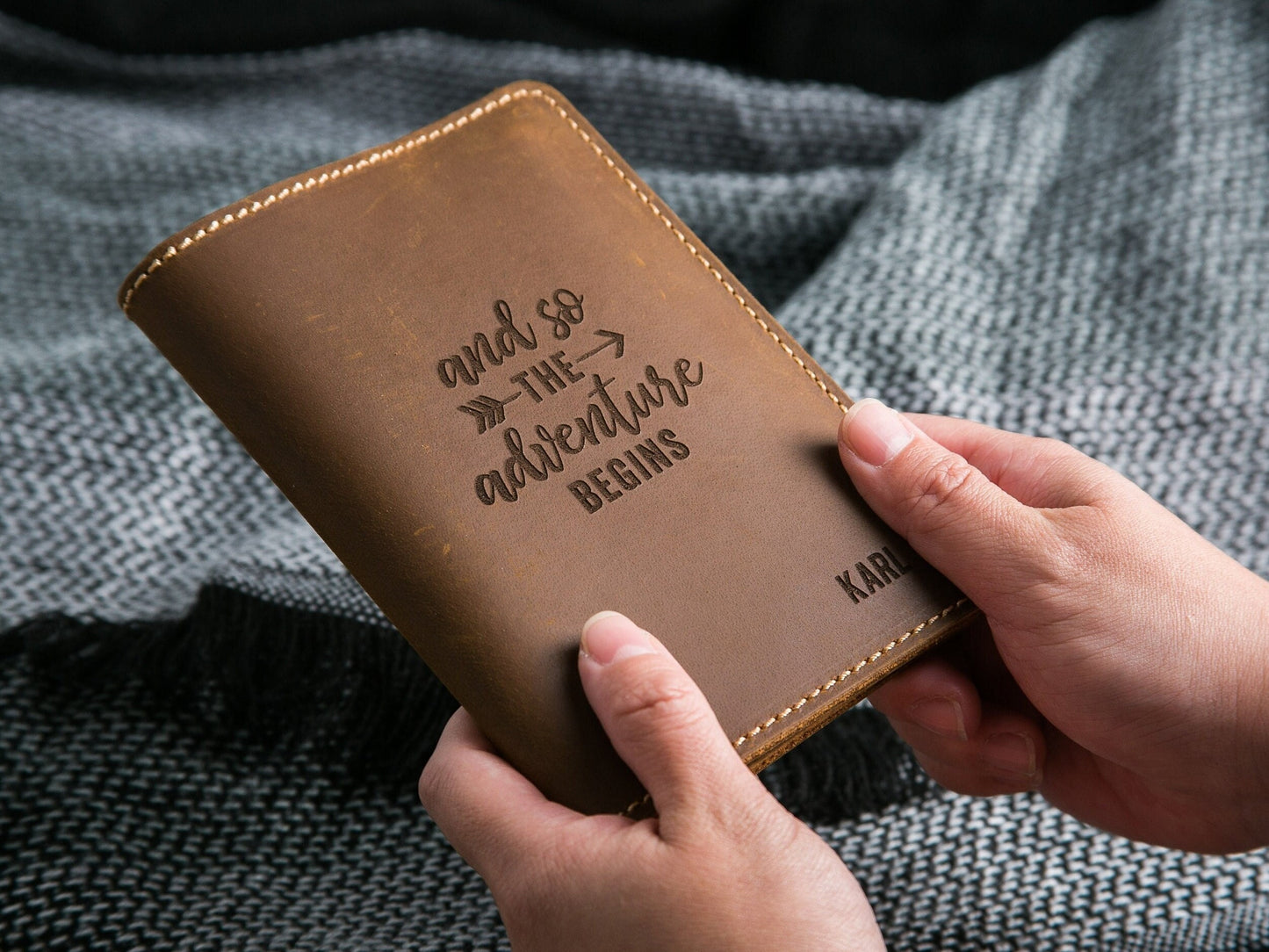 Leather Passport Cover - Engraved Passport Holder, 3rd Wedding Anniversary Retirement Our Adventure Begins Gifts, Custom Travel Wallet