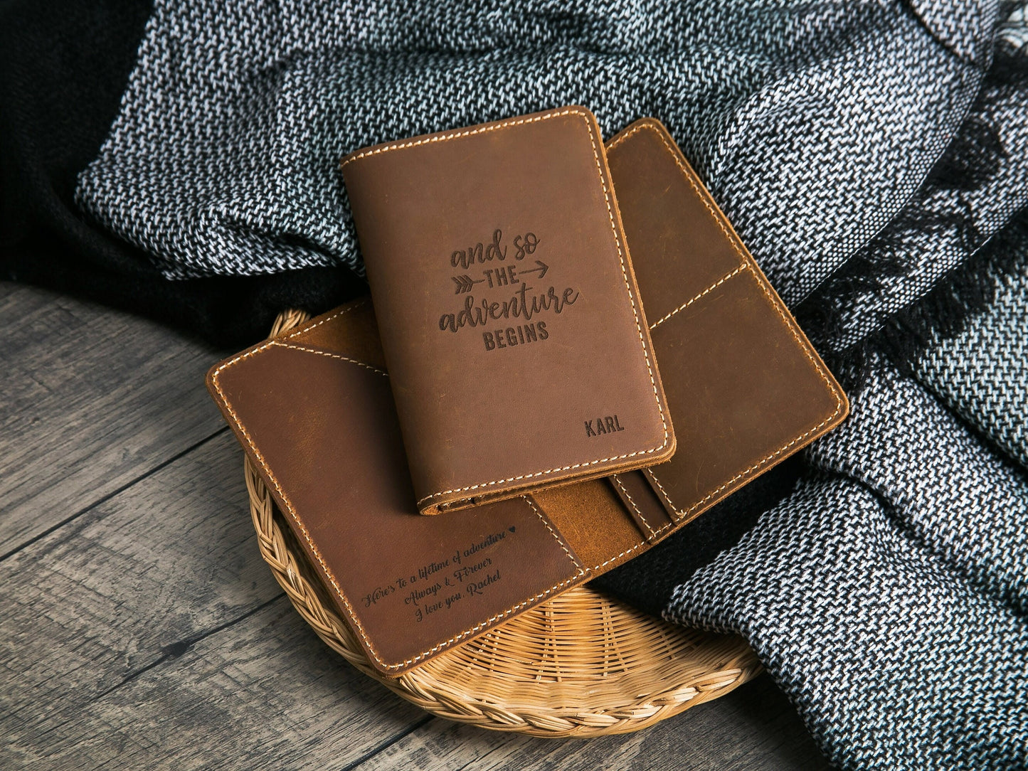 Leather Passport Cover - Engraved Passport Holder, 3rd Wedding Anniversary Retirement Our Adventure Begins Gifts, Custom Travel Wallet
