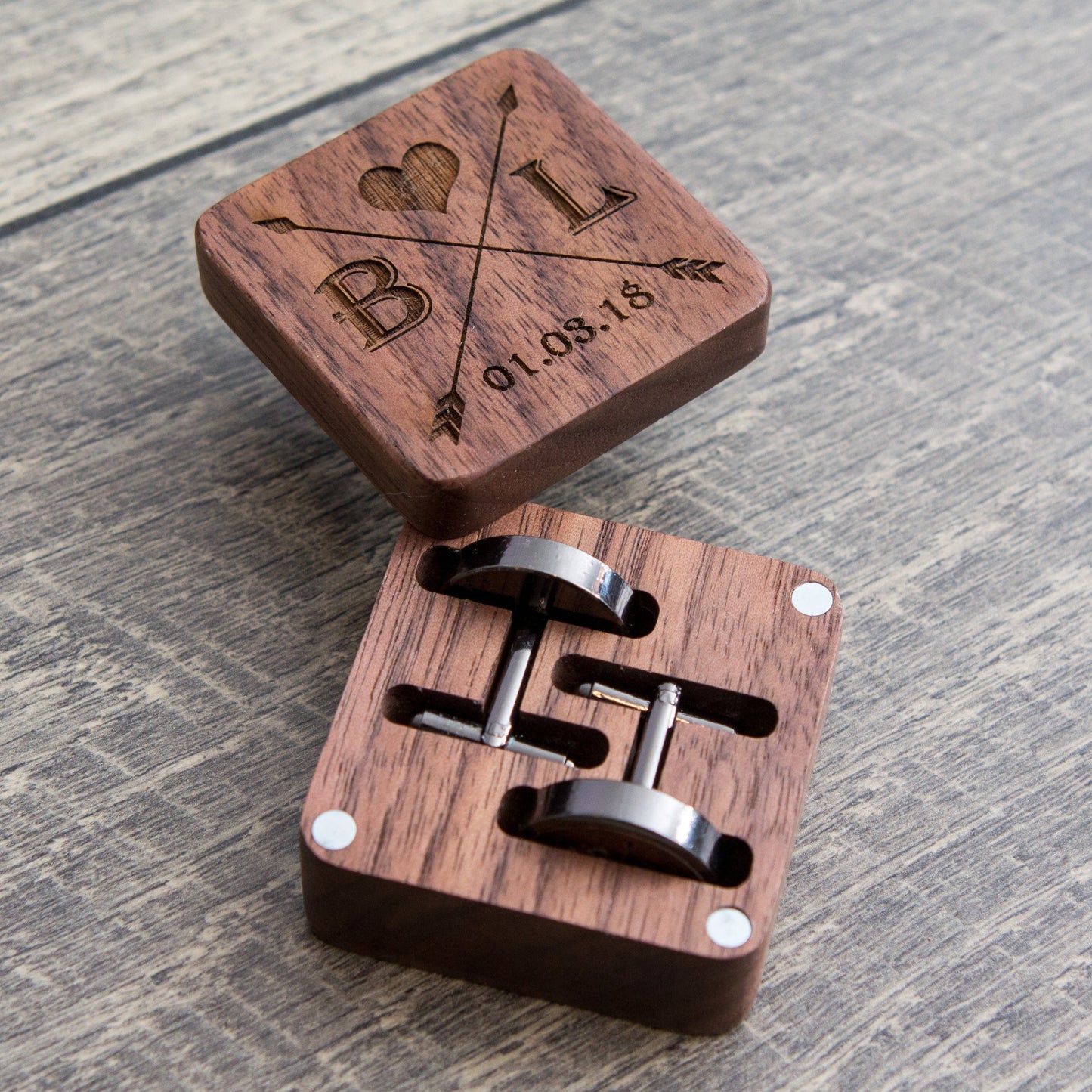 Wood Cufflinks - Square Gift Box Optional - Father of the Bride Groom Groomsmen, Custom Anniversary Birthday Gift for Dad Father Husband Son