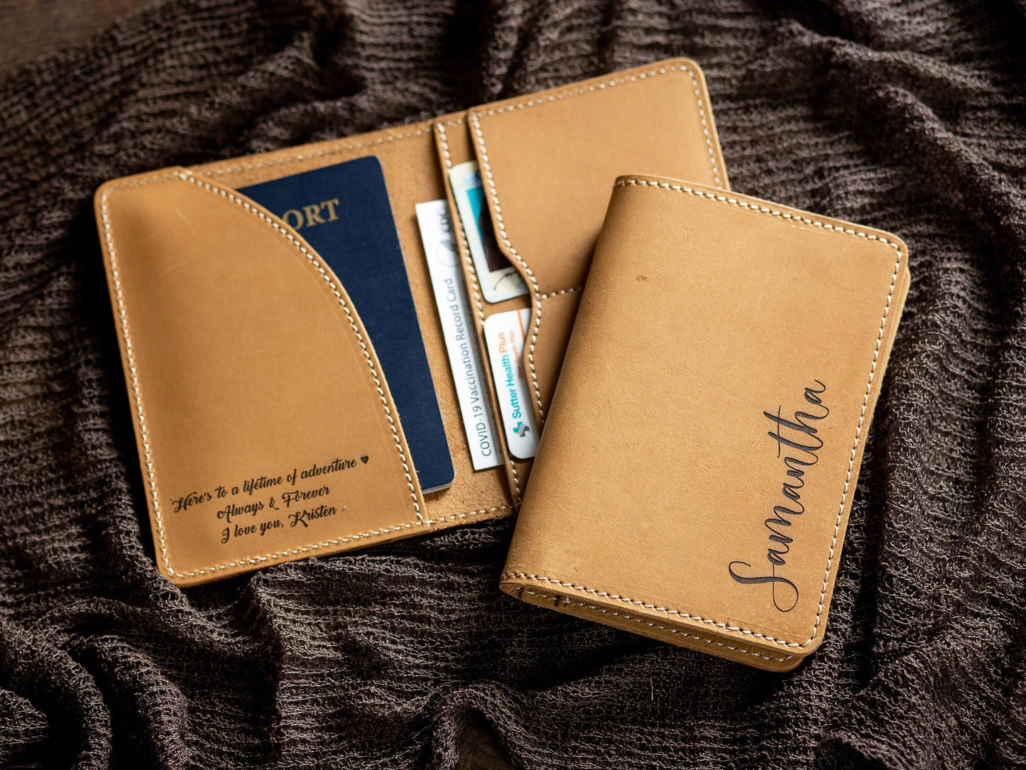 Leather Passport Cover - Engraved Passport Holder, 3rd Wedding Anniversary Retirement Our Adventure Begins Gifts, Custom Travel Wallet