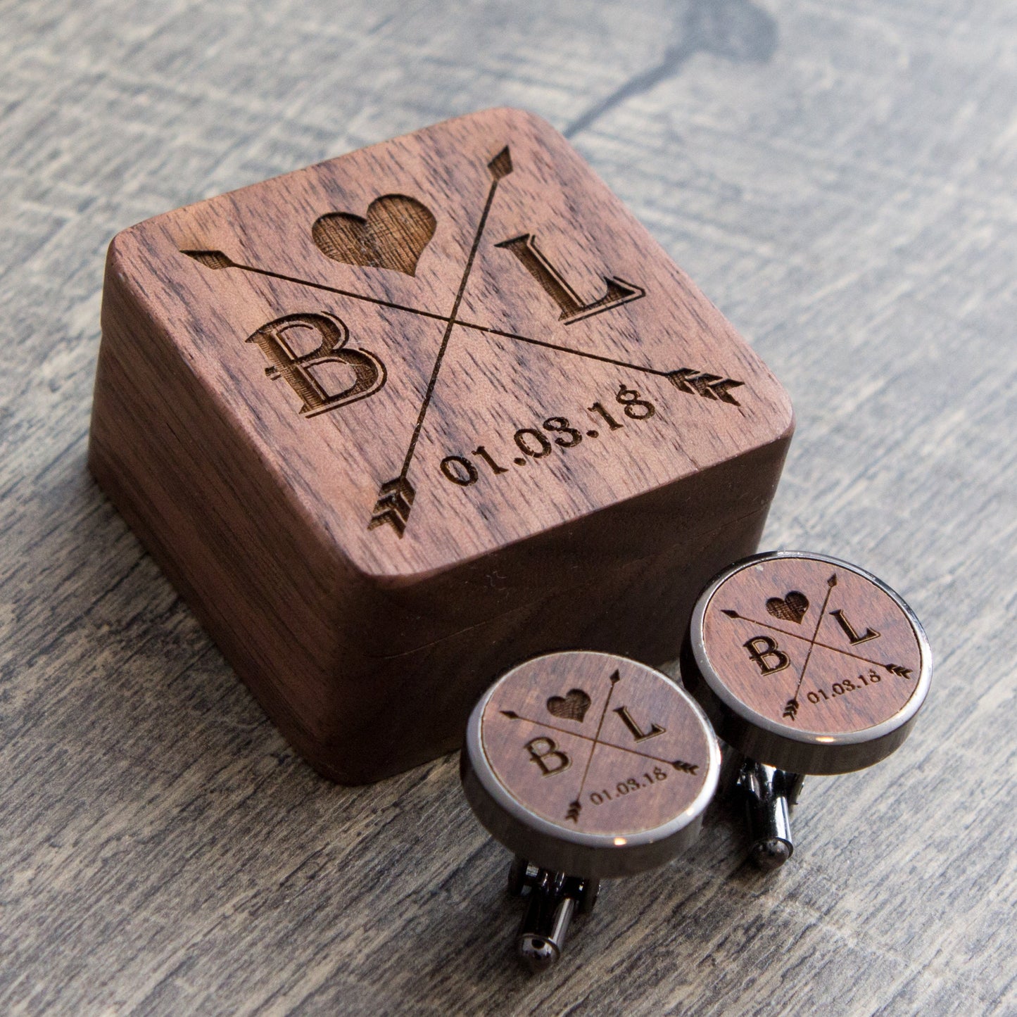 Wood Cufflinks - Square Gift Box Optional - Father of the Bride Groom Groomsmen, Custom Anniversary Birthday Gift for Dad Father Husband Son
