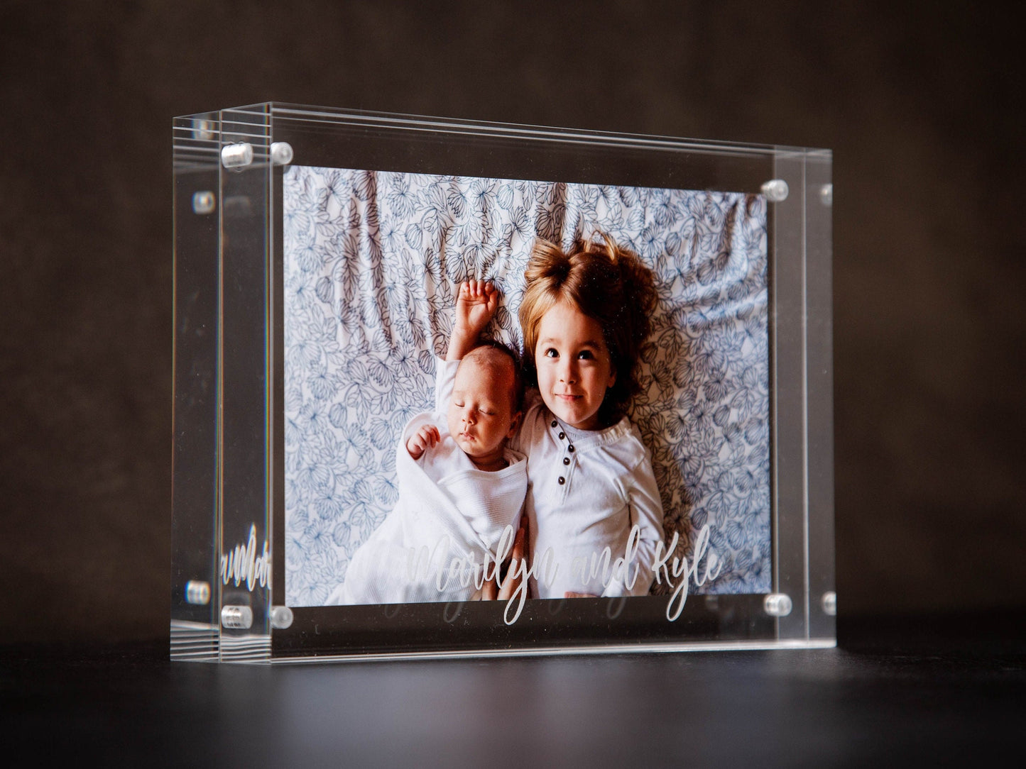 Engraved Acrylic Photo Block - New Home Office Business Modern Picture Frame, Anniversary Gift for Husband Wife First Birthday Baby Photo