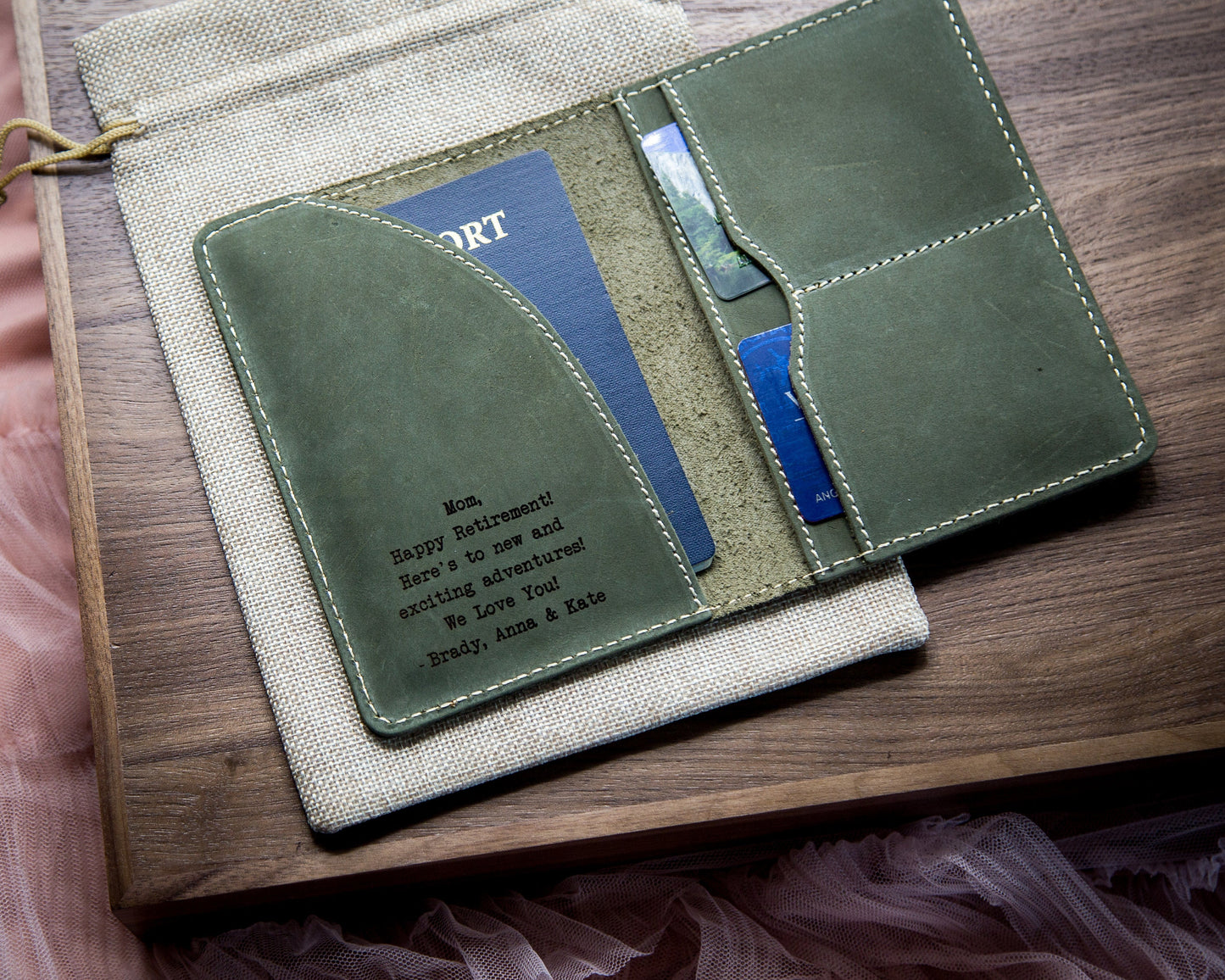 Leather Passport Cover - Engraved Passport Holder, 3rd Wedding Anniversary Retirement Our Adventure Begins Gifts, Custom Travel Wallet