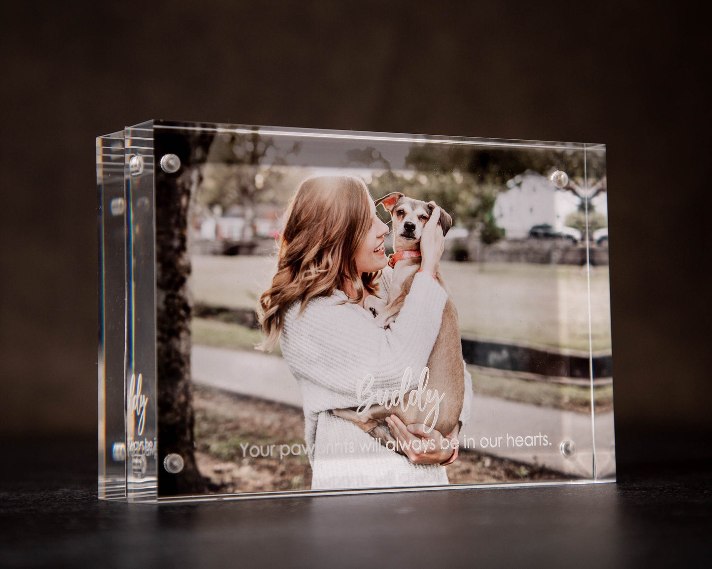 Engraved Acrylic Photo Block - New Home Office Business Modern Picture Frame, Anniversary Gift for Husband Wife First Birthday Baby Photo