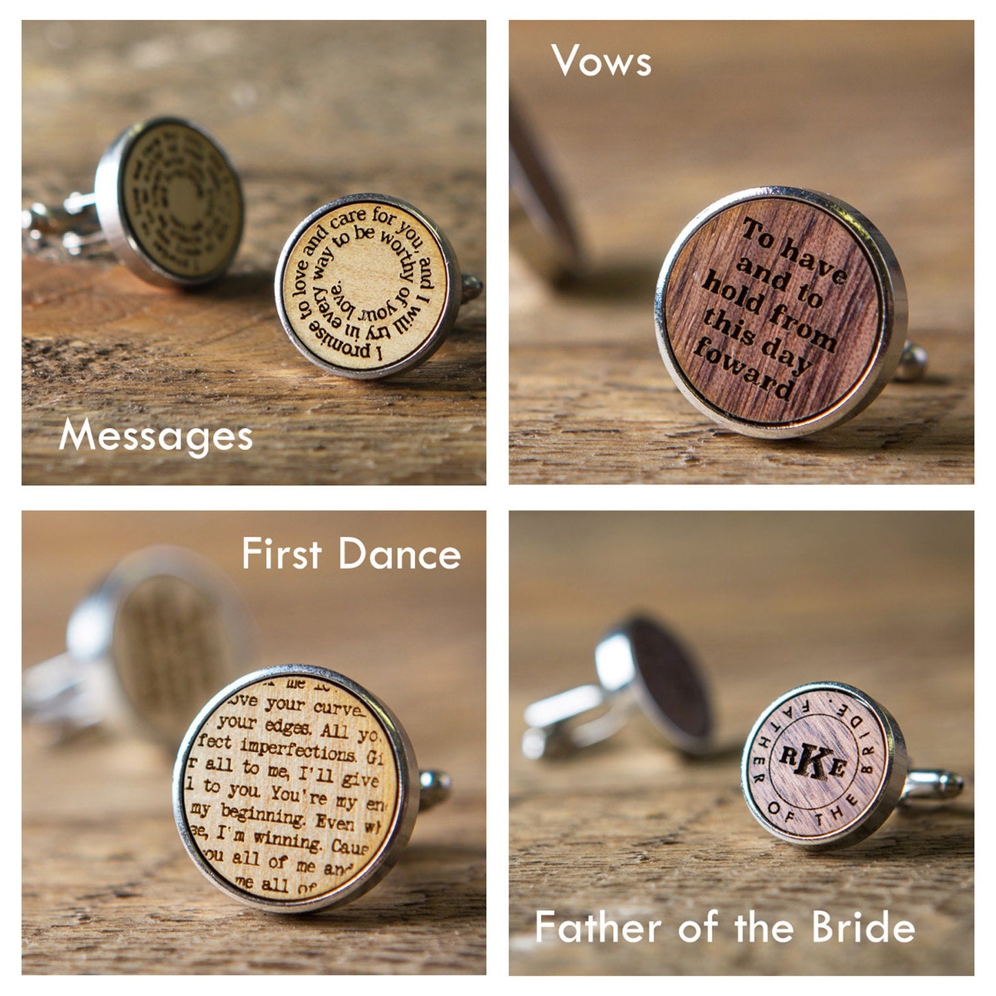 Wood Cufflinks - Square Gift Box Optional - Father of the Bride Groom Groomsmen, Custom Anniversary Birthday Gift for Dad Father Husband Son