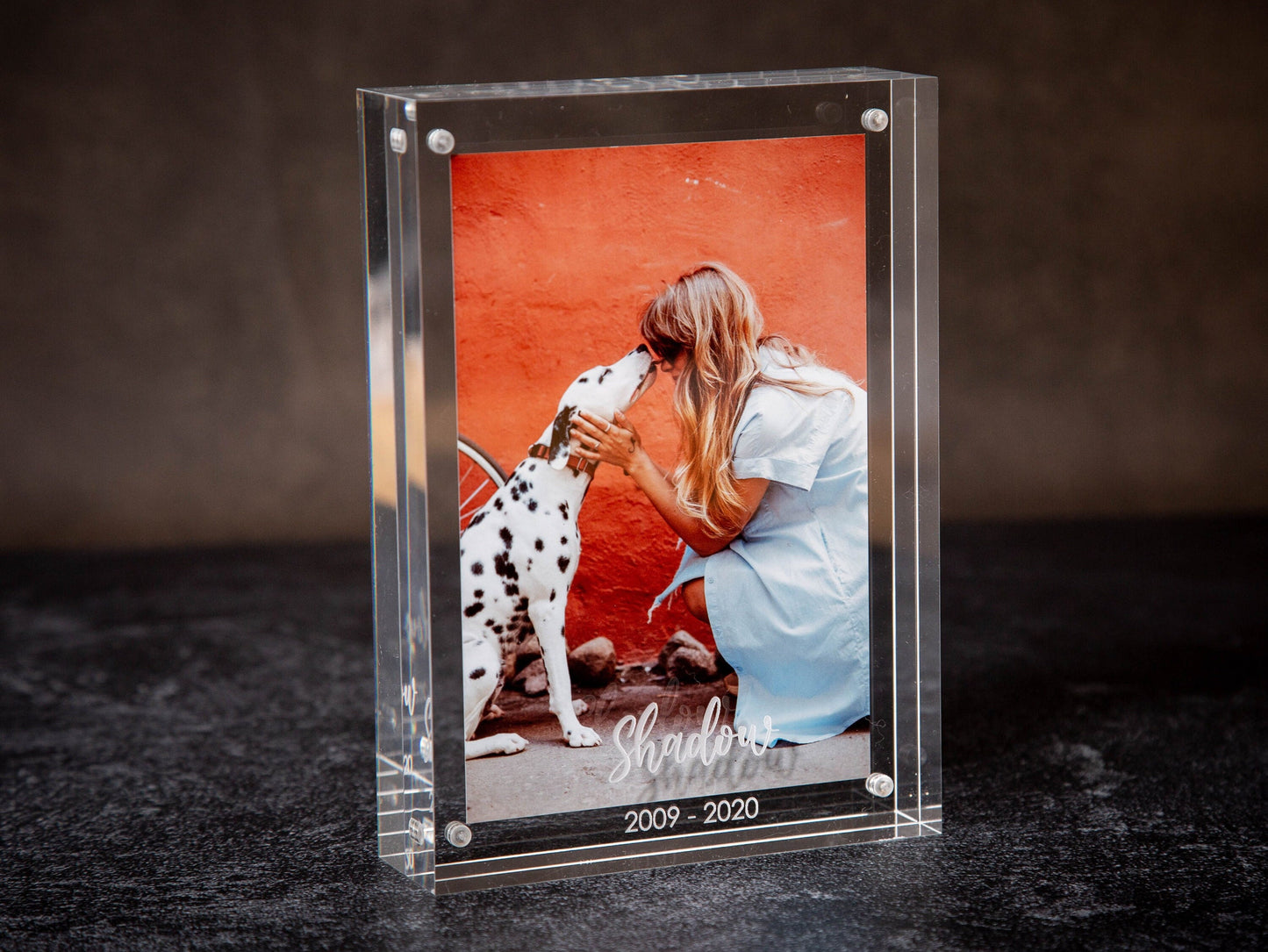 Engraved Acrylic Photo Block - New Home Office Business Modern Picture Frame, Anniversary Gift for Husband Wife First Birthday Baby Photo