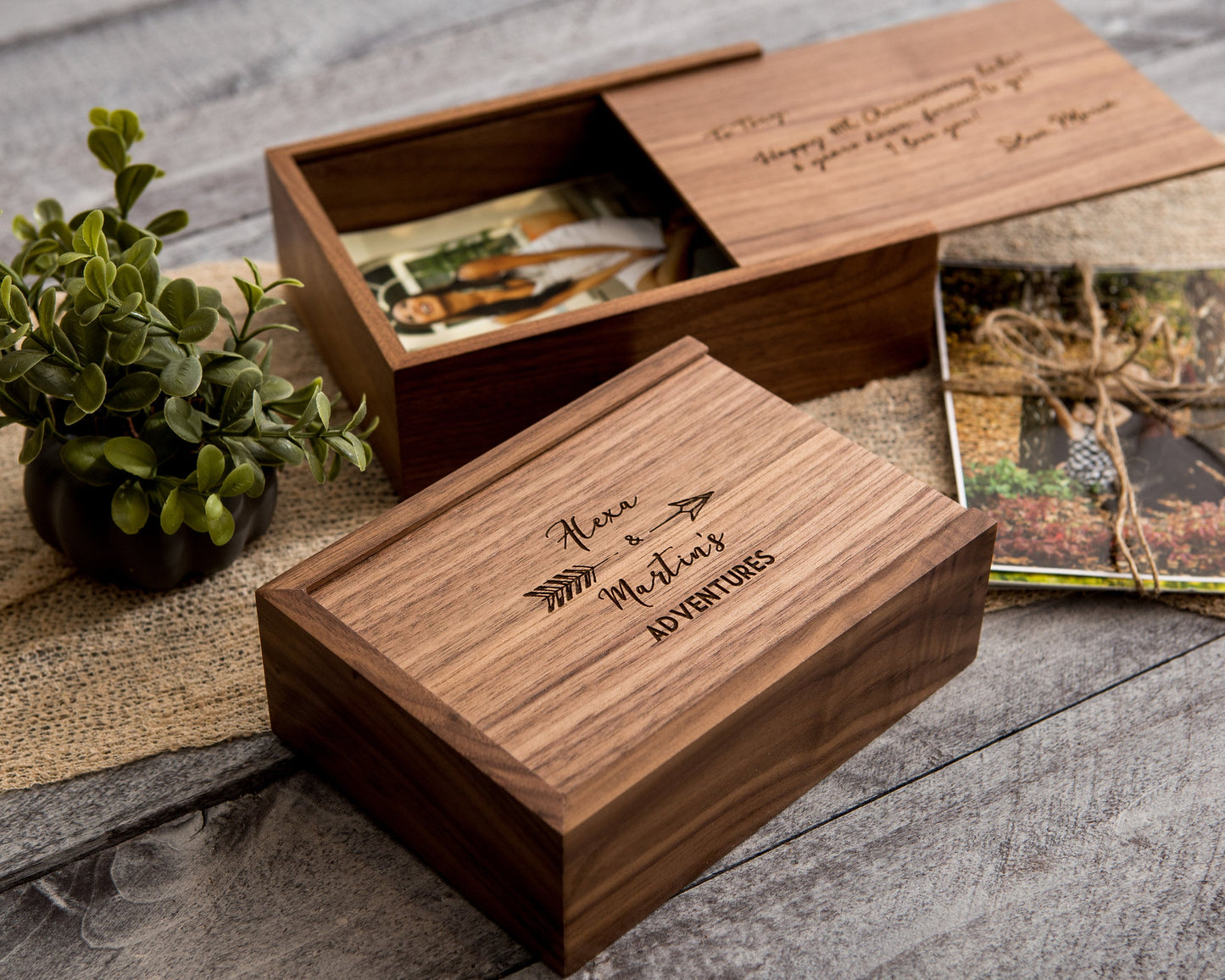 Engraved Wood Anniversary Gift Box - Custom Gift Box Fill with Letters Cards Photo Storage Wedding Keepsake for Husband Wife Couples Parents