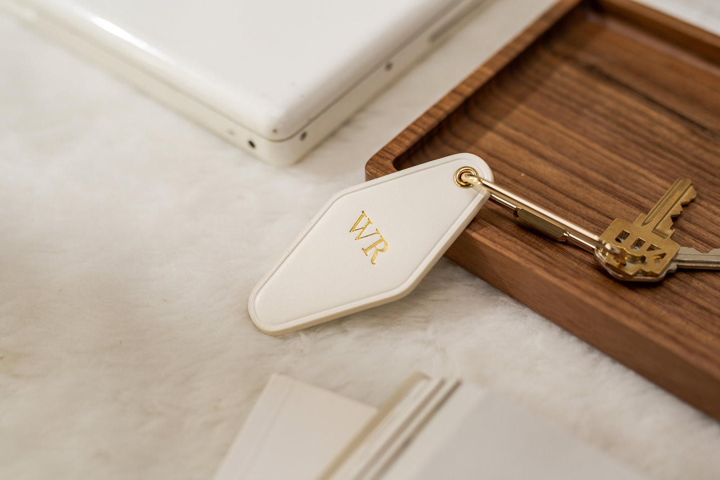 Embossed Diamond Leather Keychains (Small Initials) - Custom Monogrammed Key Chain Fob Ring Holder Bag Tag Bridal Shower Bachelorette Gift
