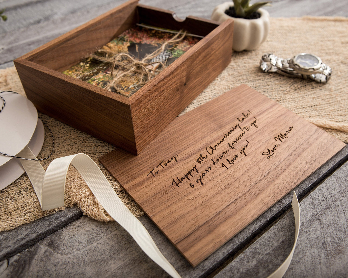 Engraved Wood Anniversary Gift Box - Custom Gift Box Fill with Letters Cards Photo Storage Wedding Keepsake for Husband Wife Couples Parents