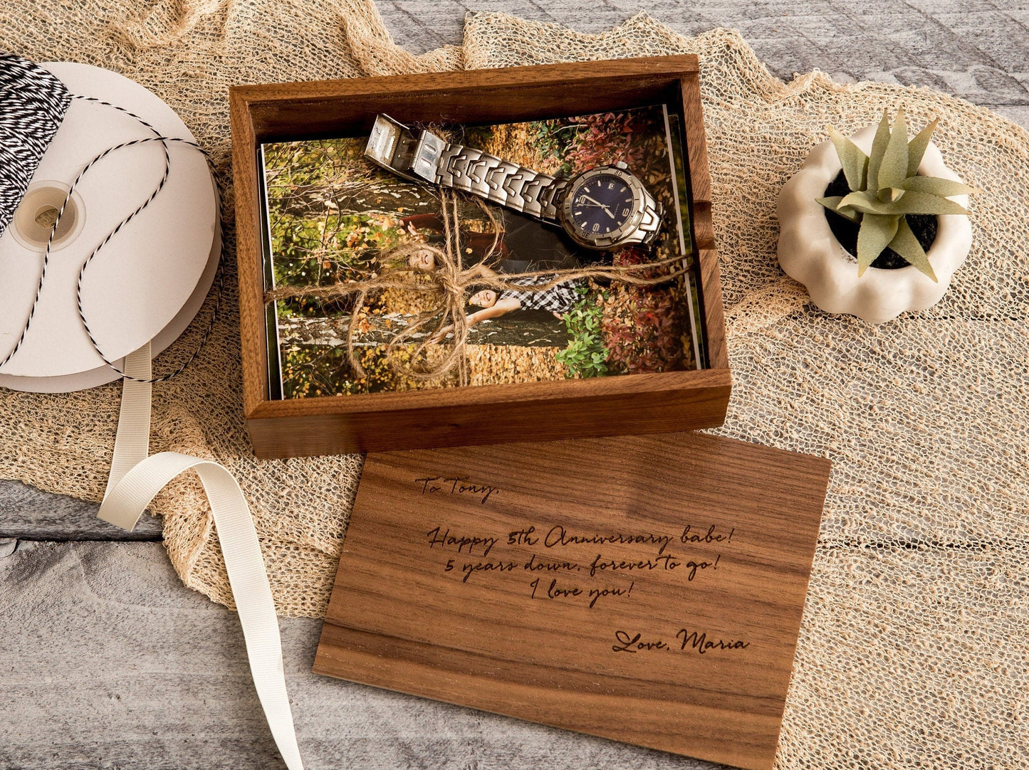 Engraved Wood Anniversary Gift Box - Custom Gift Box Fill with Letters Cards Photo Storage Wedding Keepsake for Husband Wife Couples Parents