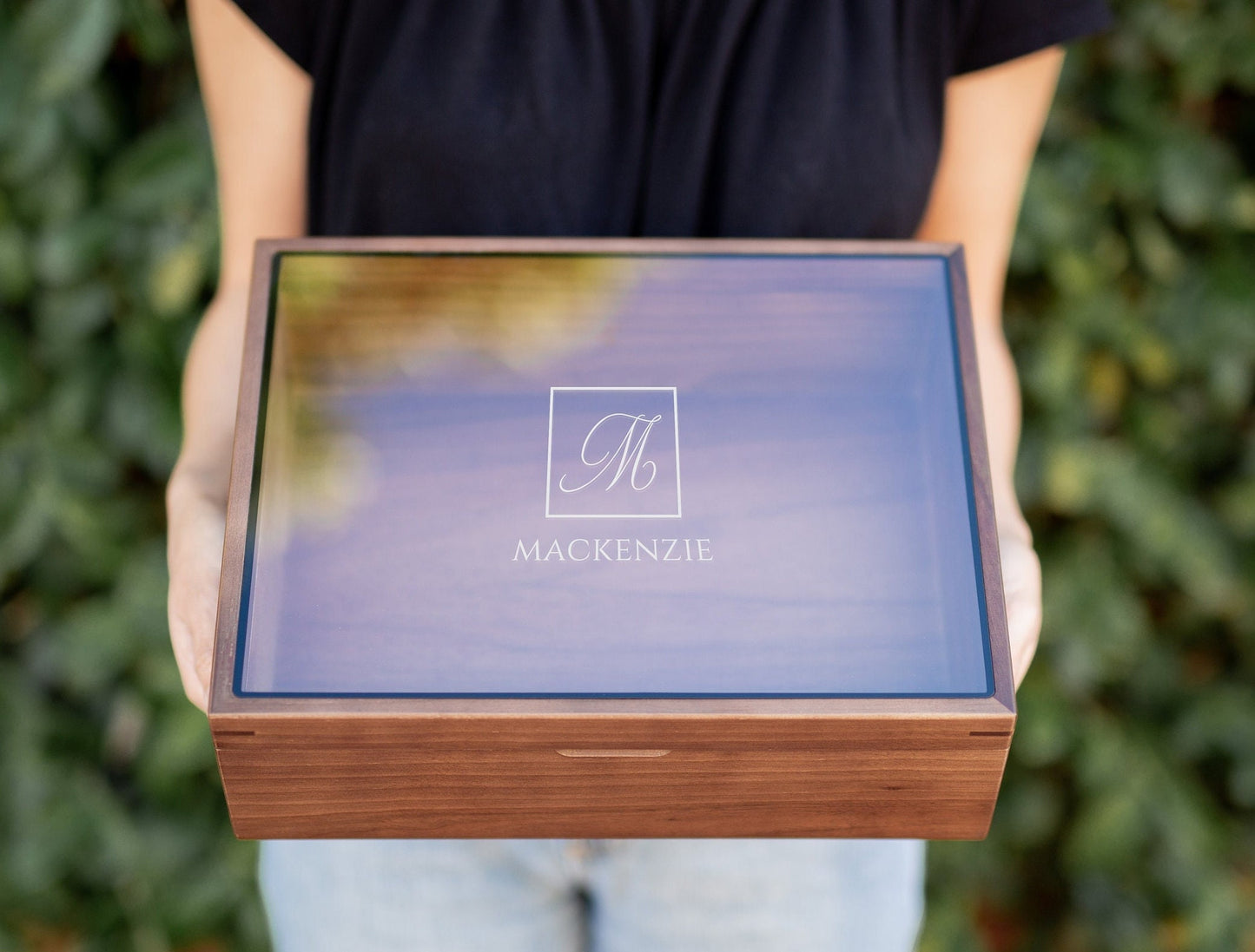 8x10 Shadow Box with Glass Lid (Design 7) - Walnut Wood Personalized Custom Picture Frame Glass Display Memory Keepsake Box Memorabilia