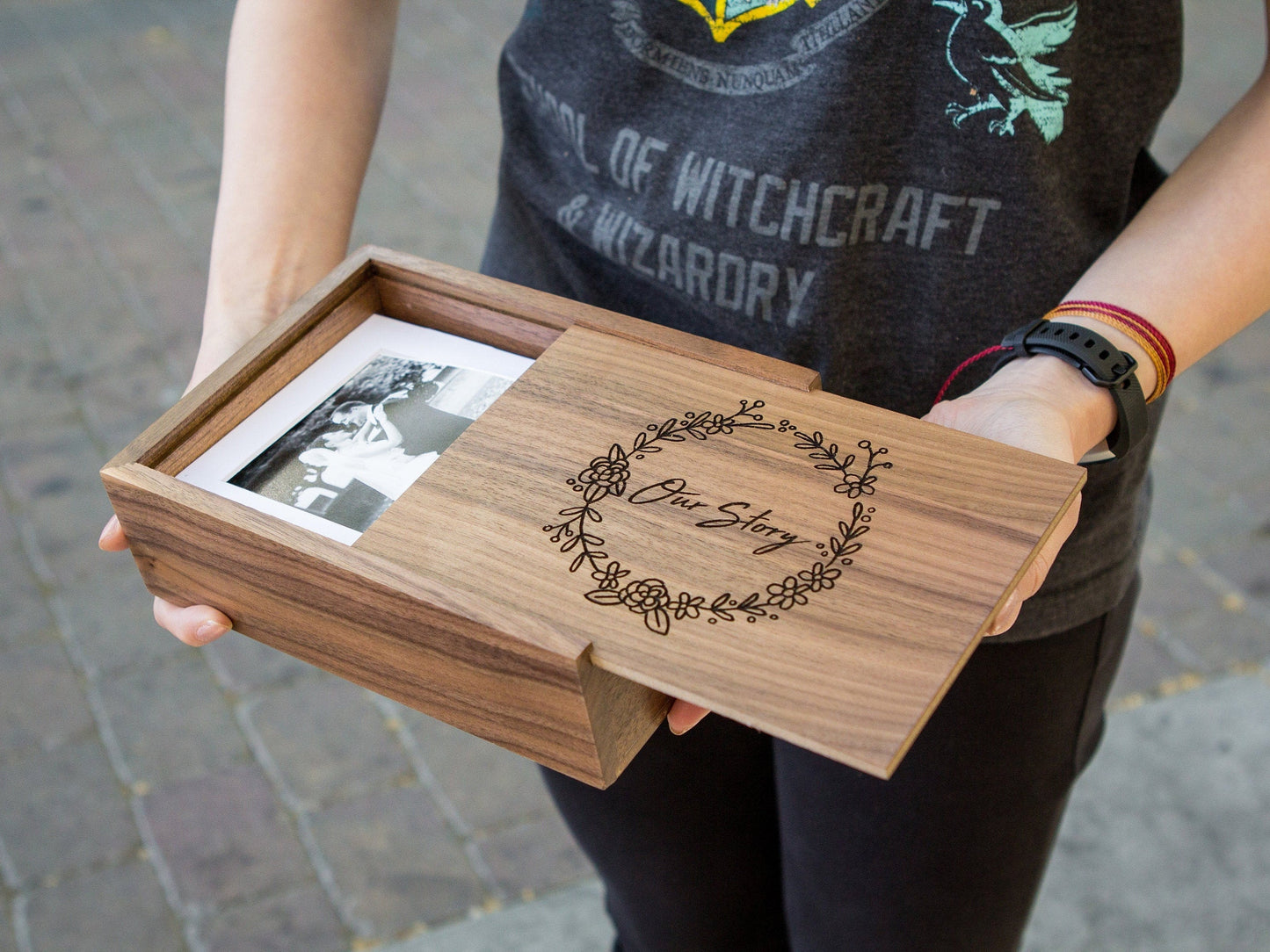 Engraved Wood Anniversary Gift Box - Custom Gift Box Fill with Letters Cards Photo Storage Wedding Keepsake for Husband Wife Couples Parents