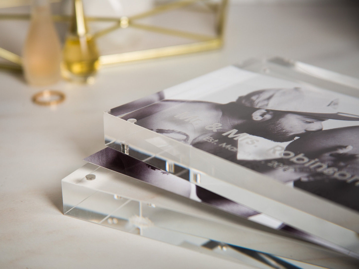 Engraved Acrylic Photo Block - Custom Magnetic Picture Frame New Home Family Gift for Significant Other Long Distance Boyfriend Girlfriend