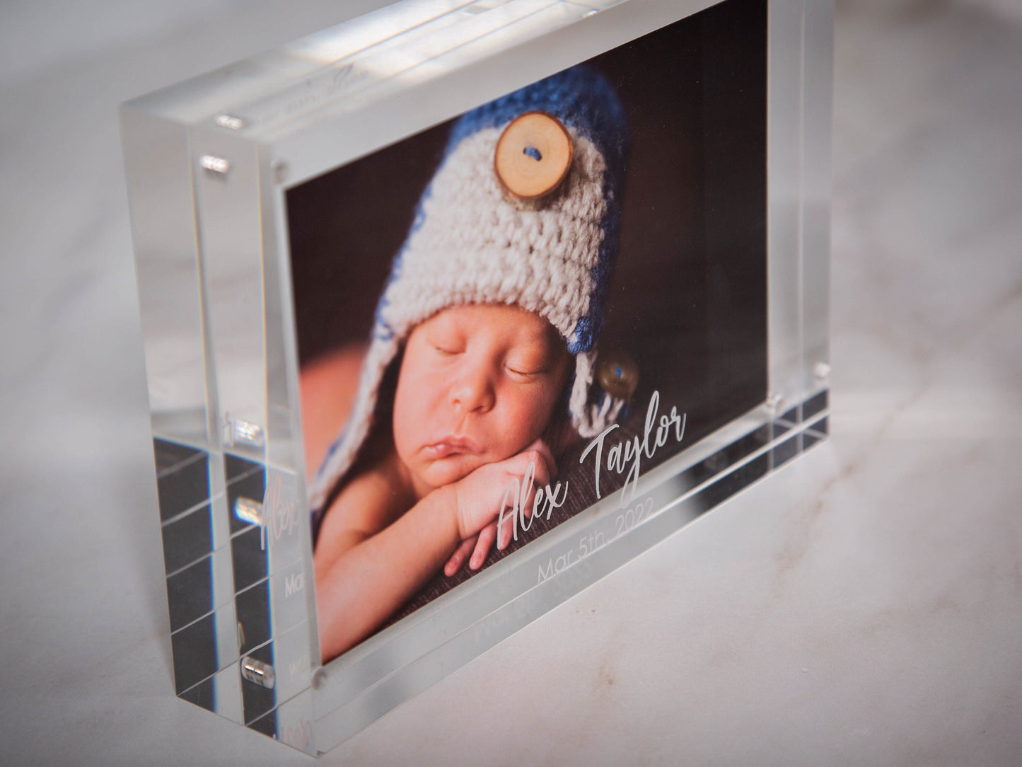 Engraved Acrylic Photo Block - Custom Magnetic Picture Frame New Home Family Gift for Significant Other Long Distance Boyfriend Girlfriend