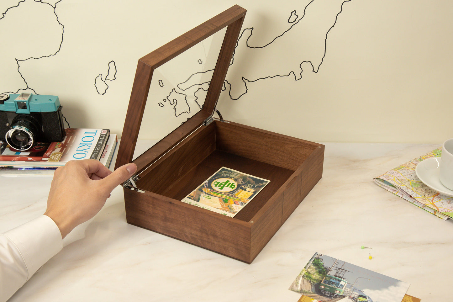 8x10 Shadow Box with Glass Lid (Design 7) - Walnut Wood Personalized Custom Picture Frame Glass Display Memory Keepsake Box Memorabilia