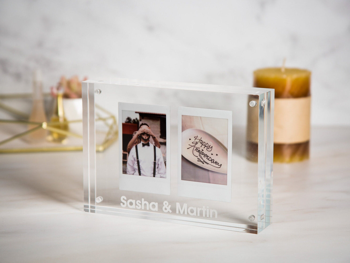 Engraved Acrylic Photo Block - Custom Magnetic Picture Frame New Home Family Gift for Significant Other Long Distance Boyfriend Girlfriend