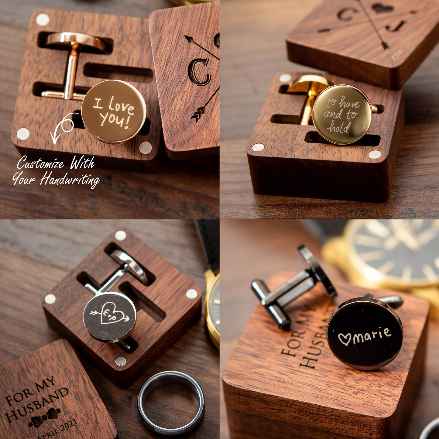 Metal Cufflinks - Engraved Square Gift Box Optional, Wedding Day Cuff links Gift Groom Dad Groomsmen Father of Bride, Teacher Appreciation