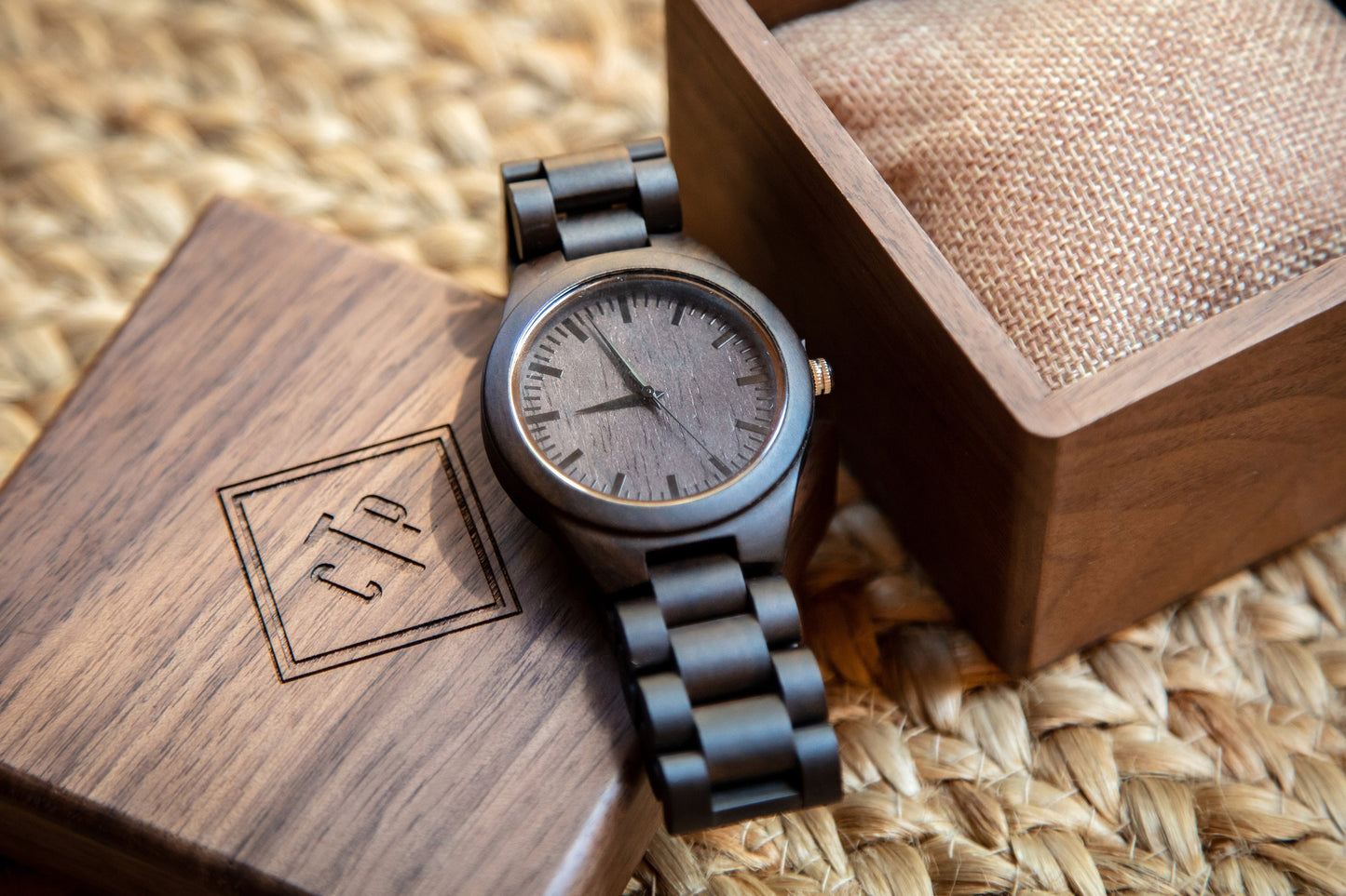Engraved Wood Watch & Walnut Gift Box - Mens Watch, Anniversary Wedding Day Gift for Husband Groom Boyfriend Son Dad, Teacher Appreciation