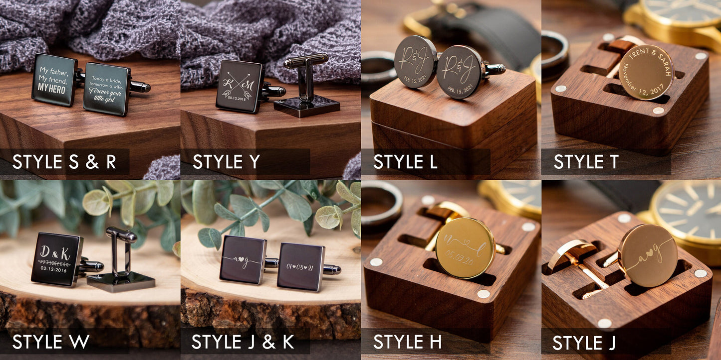 Metal Cufflinks - Engraved Square Gift Box Optional, Wedding Day Cuff links Gift Groom Dad Groomsmen Father of Bride, Teacher Appreciation