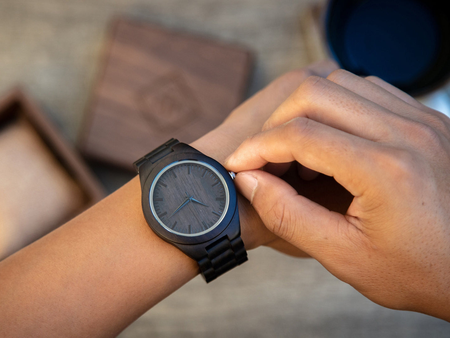 Engraved Wood Watch & Walnut Gift Box - Mens Watch, Anniversary Wedding Day Gift for Husband Groom Boyfriend Son Dad, Teacher Appreciation
