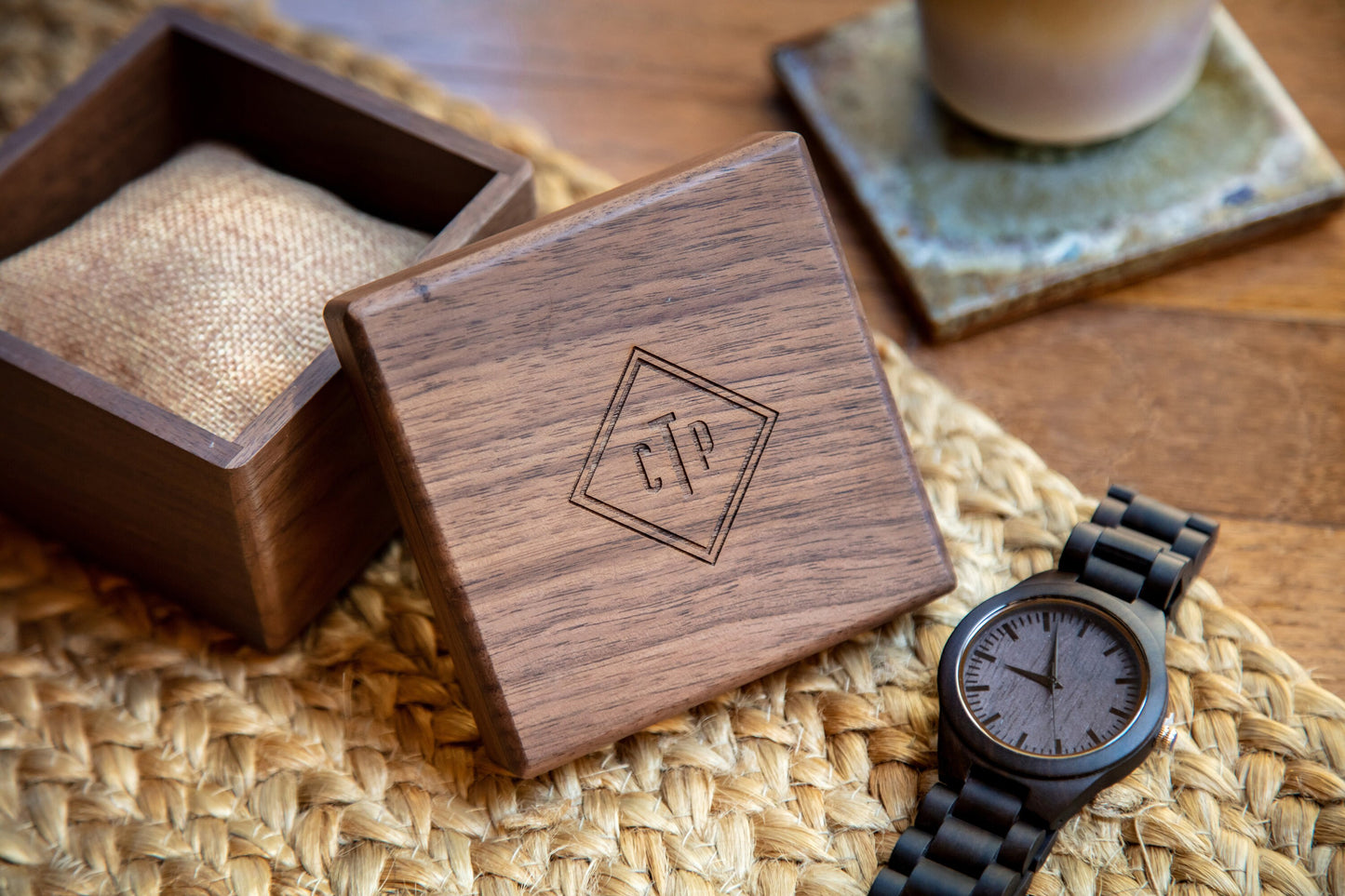 Engraved Wood Watch & Walnut Gift Box - Mens Watch, Anniversary Wedding Day Gift for Husband Groom Boyfriend Son Dad, Teacher Appreciation