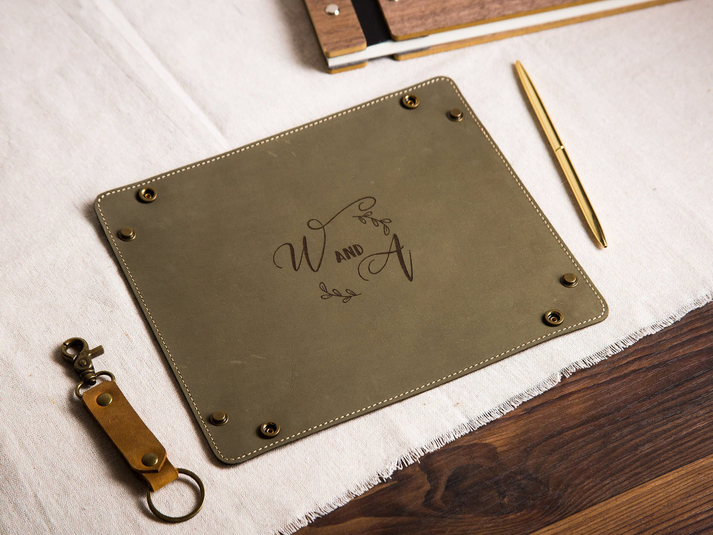 Engraved Leather Valet Tray - Personalized Catchall Ring or Key Tray, Office Desk or Entryway Dorm Decor, 3rd Anniversary Honeymoon Gift