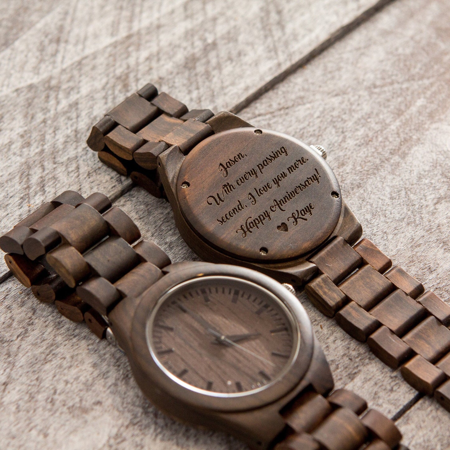 Wood Watch & Bamboo Gift Box SET - Engraved Mens Watch, 5th Anniversary Gift for Husband, Wedding Travel Gift for Groom, Dad Boyfriend Son