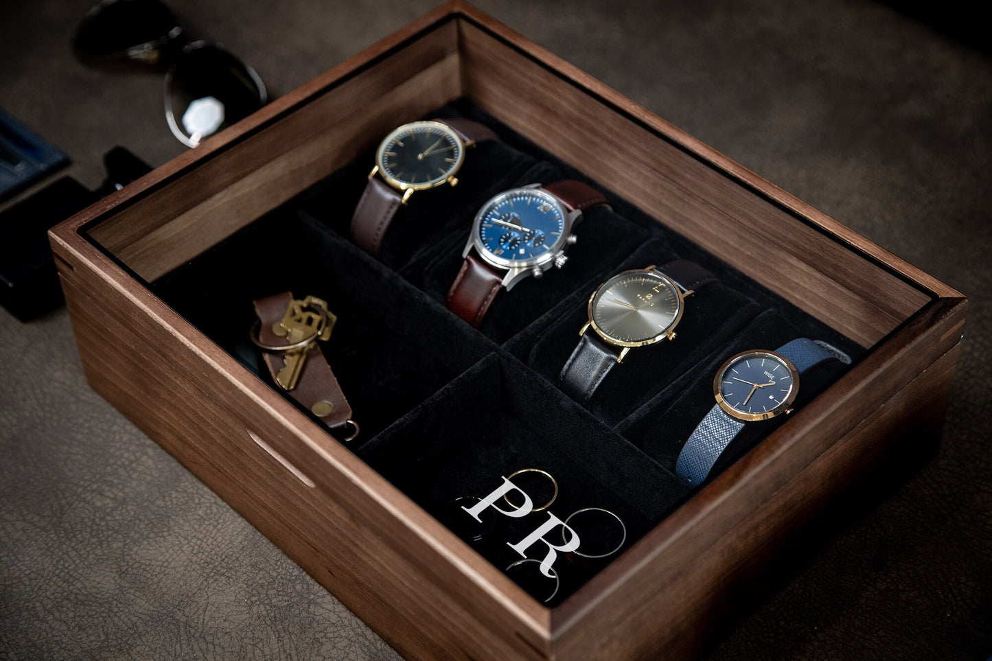 8x10 Wood Watch Box with Glass Lid (Design 3) - Modern Minimalist Gift for Watch Lovers Enthusiasts Gentlemen, Men's Jewelry Holder Case