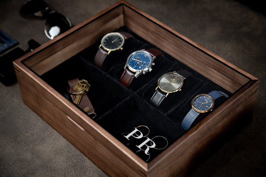 8x10 Wood Watch Box with Glass Lid (Design 3) - Modern Minimalist Gift for Watch Lovers Enthusiasts Gentlemen, Men's Jewelry Holder Case