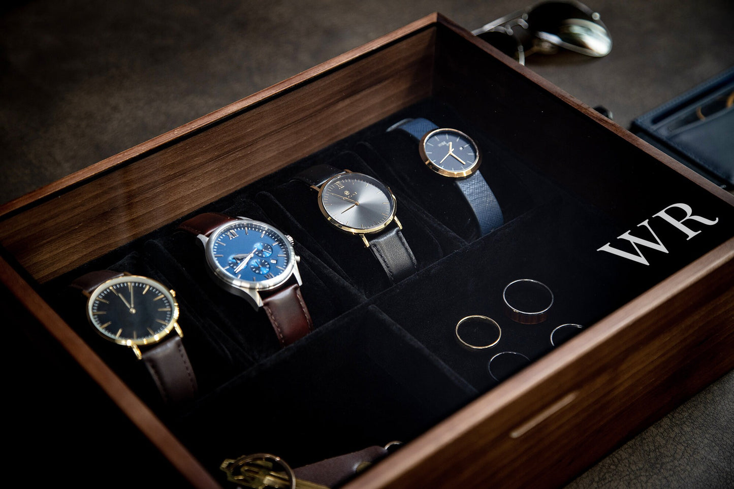 8x10 Wood Watch Box with Glass Lid (Design 3) - Modern Minimalist Gift for Watch Lovers Enthusiasts Gentlemen, Men's Jewelry Holder Case