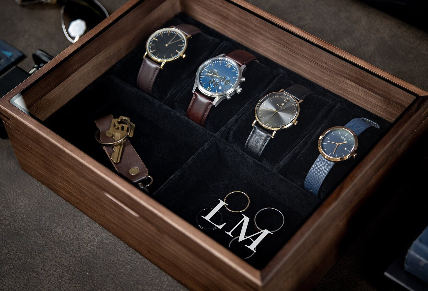 8x10 Wood Watch Box with Glass Lid (Design 3) - Modern Minimalist Gift for Watch Lovers Enthusiasts Gentlemen, Men's Jewelry Holder Case