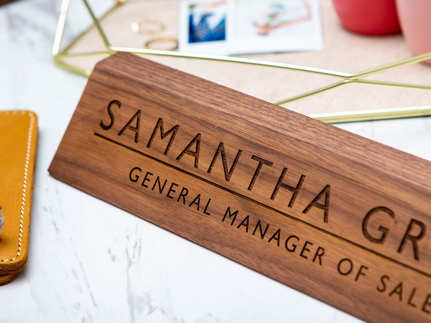 Wood Name Plate - 11.75 inches, Modern Engraved Walnut Desk Sign, Office Decor Gift for Boss Teacher Realtor CEO, Back to School