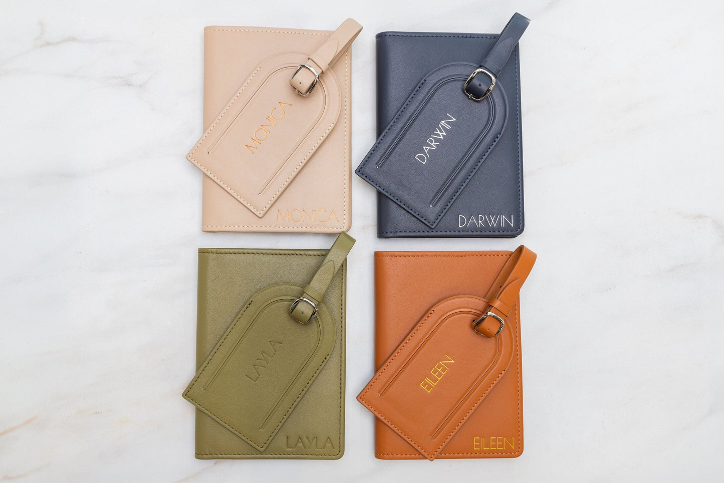 Embossed Leather Passport Holder & Embossed Luggage Tag (SET) - Travel Card Wallet, 3rd Wedding Anniversary Gift, Custom Gift for Family