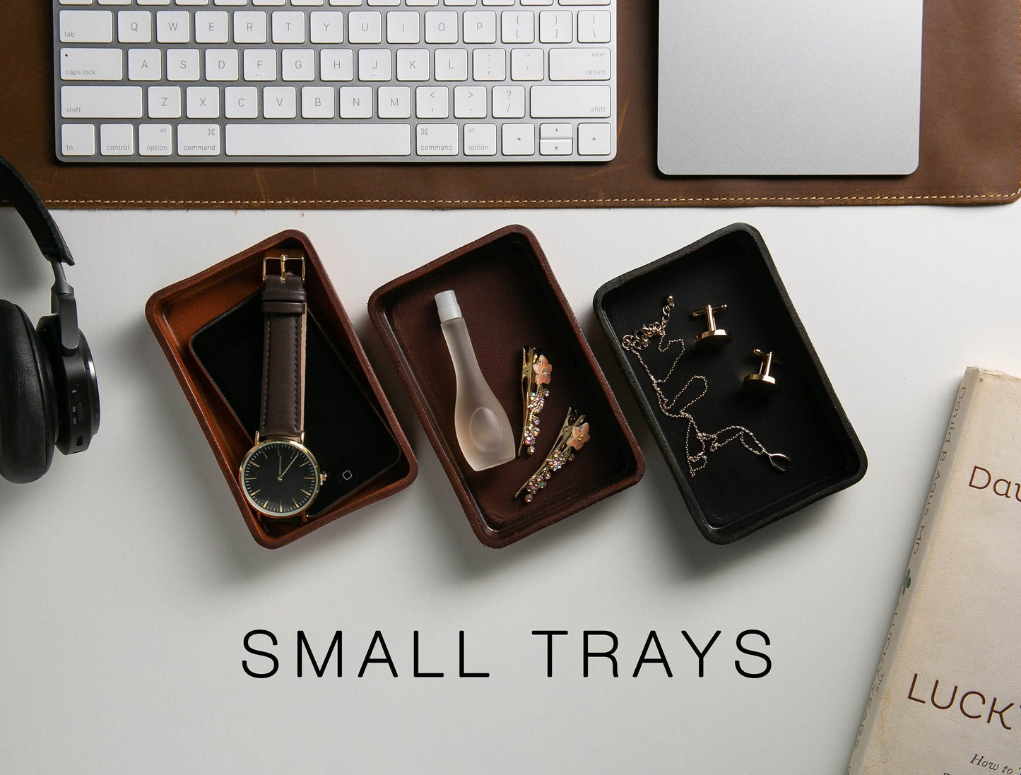 Vegetable Tanned Hard Leather Valet (Design 6) - Engraved Tray for Him Boyfriend Husband Mens Anniversary, Custom Message Gifts for Mother
