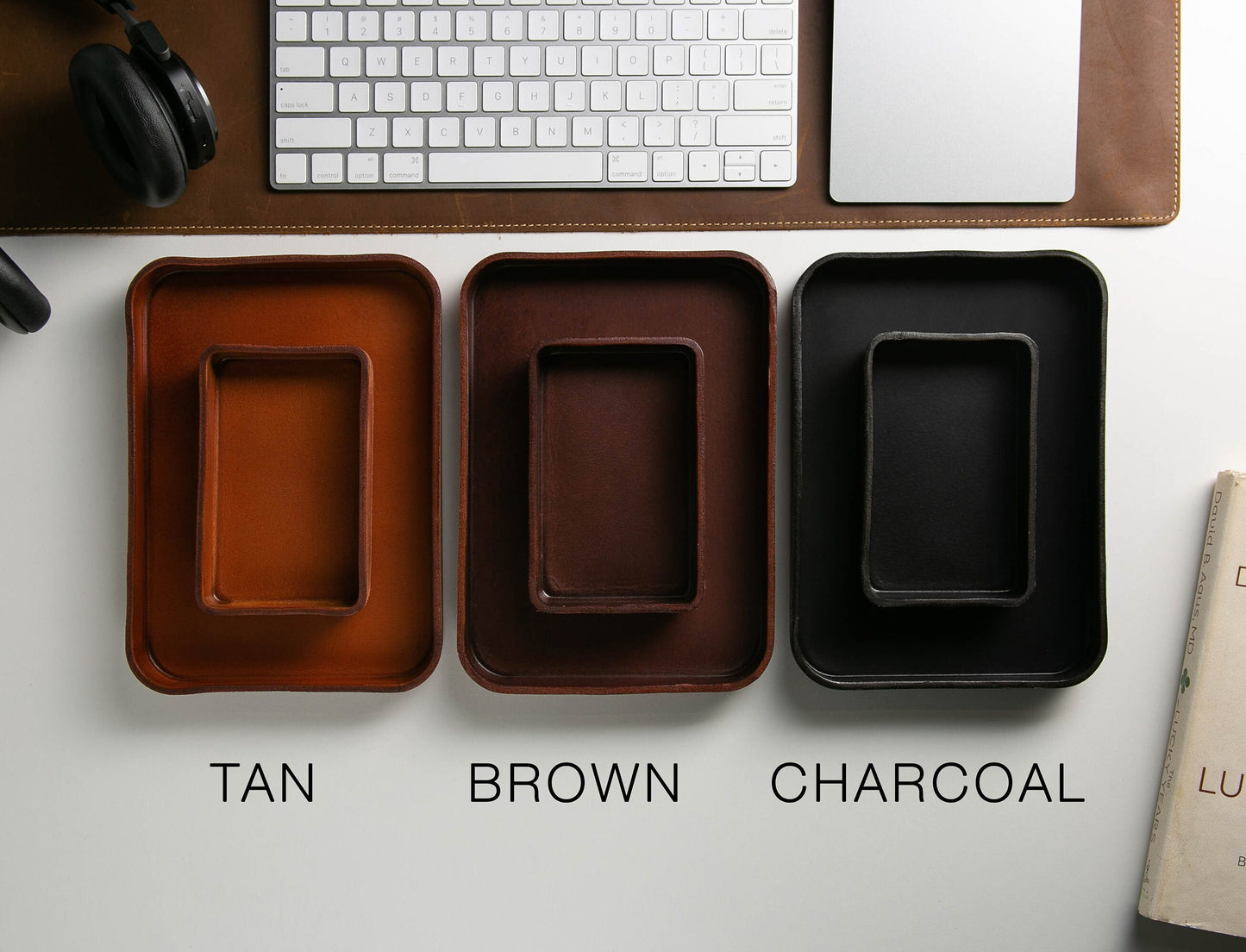 Vegetable Tanned Hard Leather Valet (Design 6) - Engraved Tray for Him Boyfriend Husband Mens Anniversary, Custom Message Gifts for Mother
