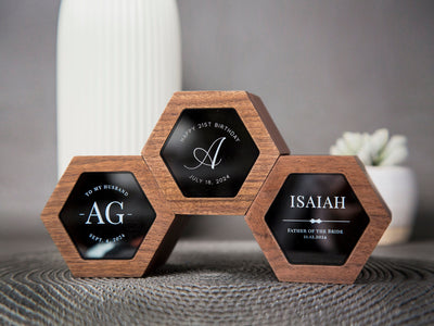 Metal Watch & Hexagon Watch Box w/ Glass Top (Set) - Mens Watch, Wedding Day Groom Gifts, Birthday Present for Men Husband Brother Boyfriend