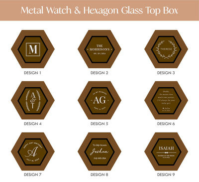 Metal Watch & Hexagon Watch Box w/ Glass Top (Set) - Mens Watch, Wedding Day Groom Gifts, Birthday Present for Men Husband Brother Boyfriend