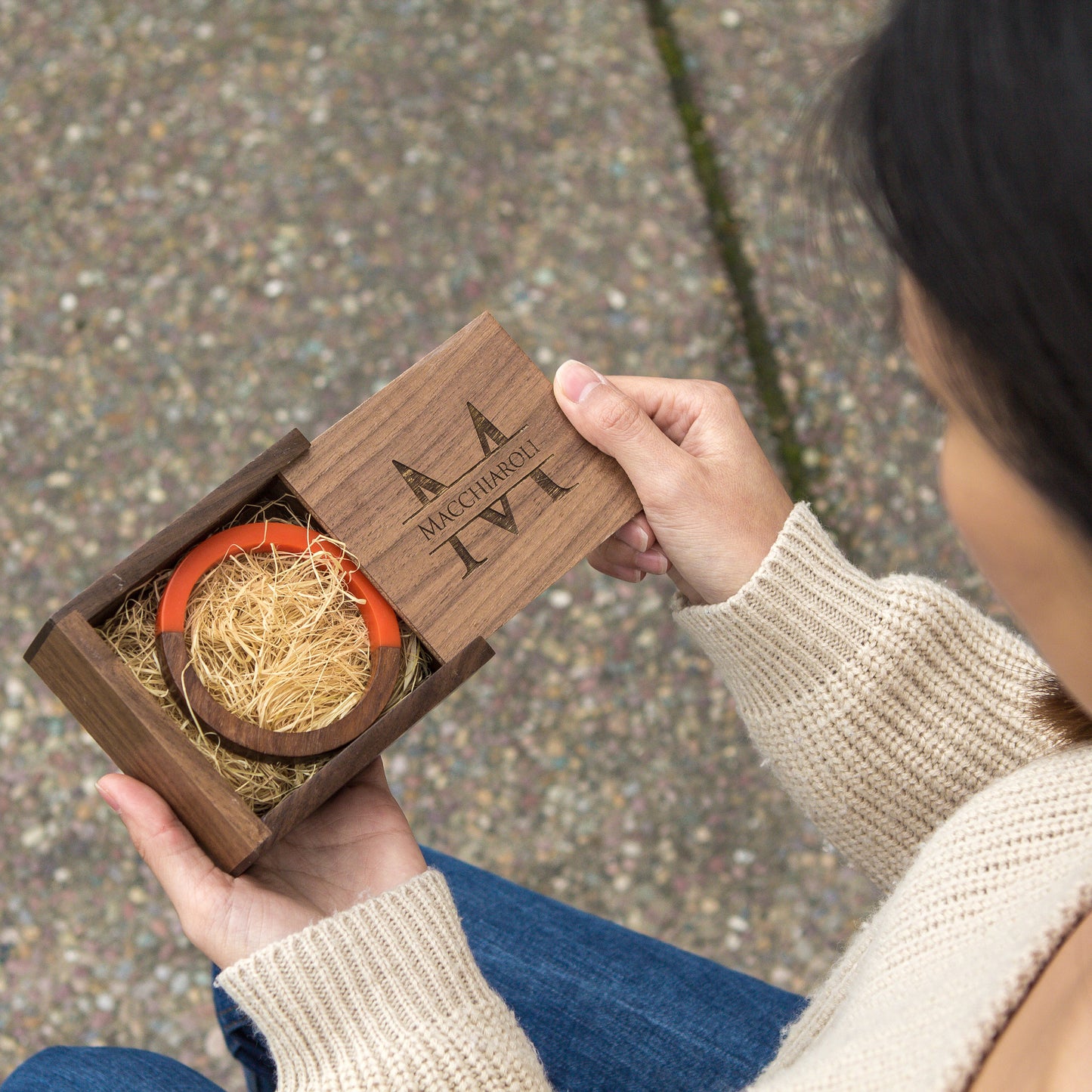 Square Walnut Trinket Gift Box with Wood Wool - Small Jewelry Necklace Bracelet Box, Personalized Wedding Travel Keepsake Custom Gift