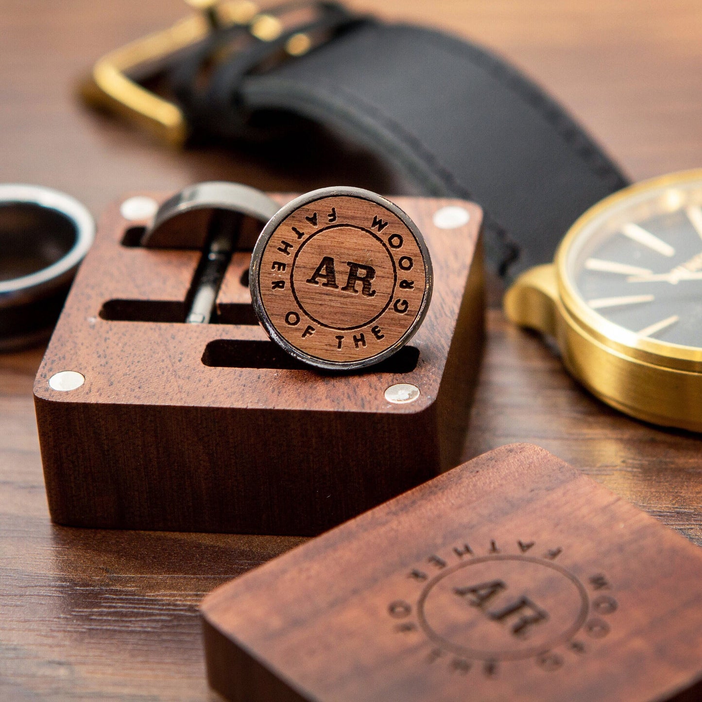 Wood Cufflinks - Square Gift Box Optional - Wedding Day Cuff links Father of the Groom Bride Groomsmen, 5th Anniversary or Honeymoon Gift