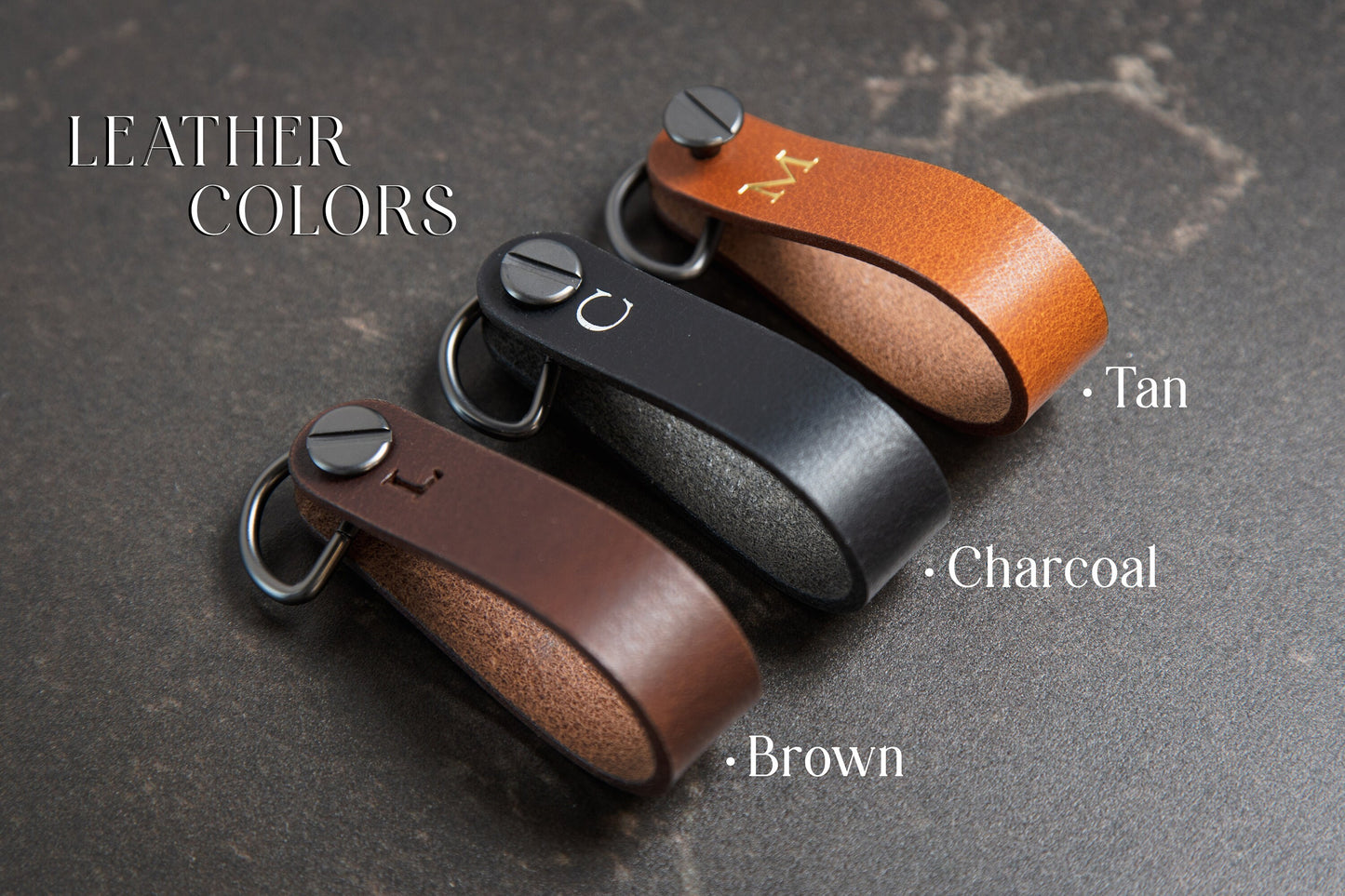 Embossed Leather Strap Key Chains (Initial) - Customzied Monogram Leather Key Ring, Luxury Minimalist 3rd Anniversary Simple Keychain Gift