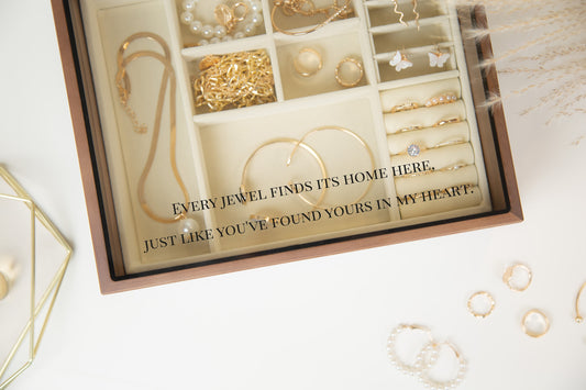 Large Women's Jewelry Box (Design 3) - Your Home Is My Heart Custom Glass Lid Jewelry Case with Dividers, Anniversary Birthday Gift for Her