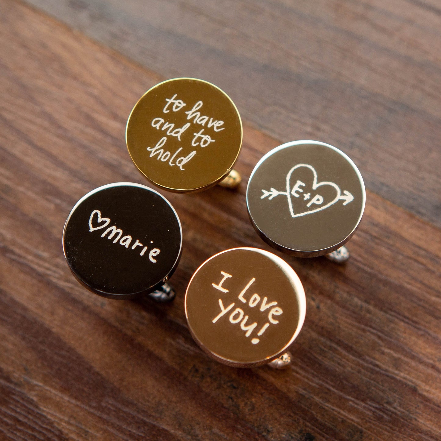 Handwritten Metal Cufflinks - Wedding Cuff links Groom, 5th Wood Anniversary Gift for Him Father Husband Boyfriend Dad, Teacher Appreciation